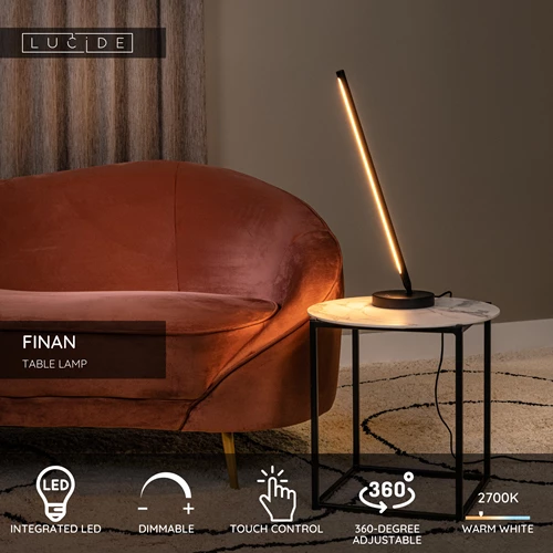 Lucide FINAN - Table lamp - LED Dim. - 1x12W 2700K - Black - USP